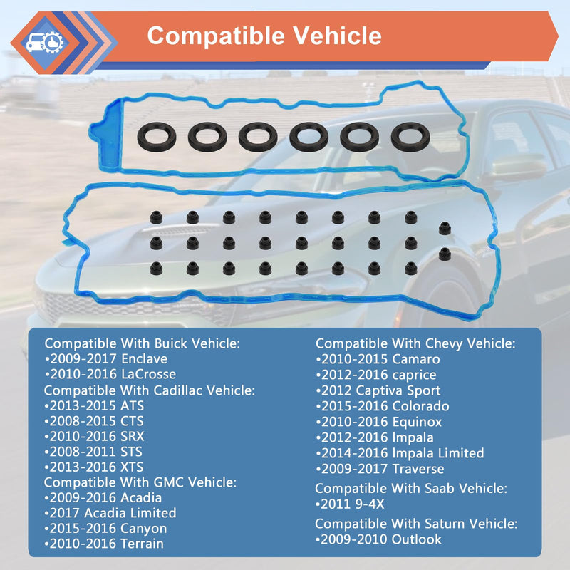 Engine Valve Cover Gasket Set Compatible with Buick Cadillac Chevy GMC Vehicle 2008-2017 Lacrosse Enclave, CTS XTS STS ATS, Impala Traverse Equinox Camaro, Terrain Acadia, Replace#VS50502, VS50808R