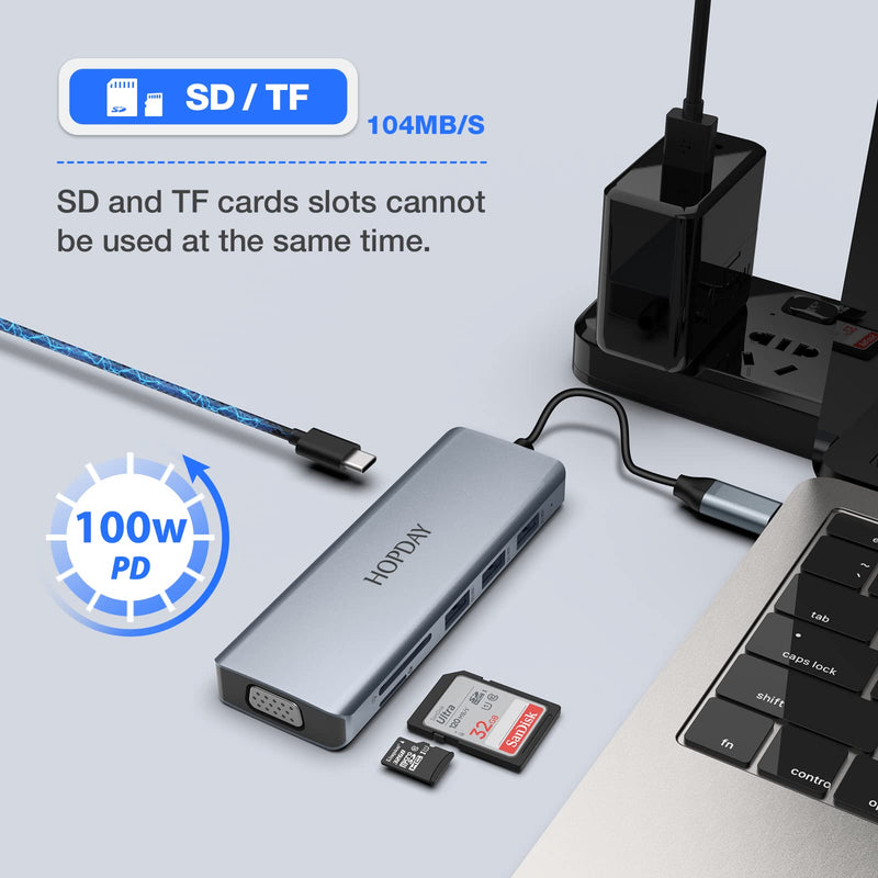 USB C Hub, 9 IIN 1 USB C Docking Station Triple Display USB 3.0 Hub with 2 HDMI,VGA,3 USB 3.0,100W PD,SD/TF Card Reader for MacBook Pro/Air, Surface Pro 7