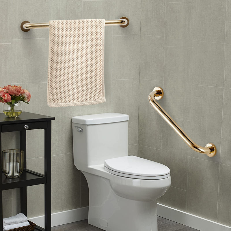 Leyden Brass Shower Grab Bar，Gold Support Bar Bathroom Hand Safety Handrail for Elderly Wall Senior Rail Handle for Tub, Toilet 12 Inch