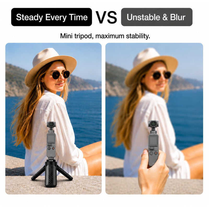 Mini Tripod for DJI Osmo Pocket 4/3/2 – Foldable Desktop & Hand Grip Stand, Compatible with GoPro, Insta360, Action Cameras, Smartphones, Portable 1/4″ Screw Mount for Vlogging & Photography