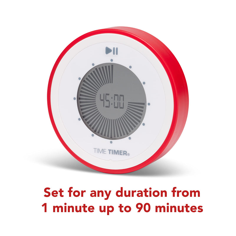 Time Timer TWIST 90-Minute Digital Countdown Clock — For Kids Classroom Learning, Homeschool Study Tool, Teachers Desk Clock, Exercise and Kitchen Timer Red 3 inch