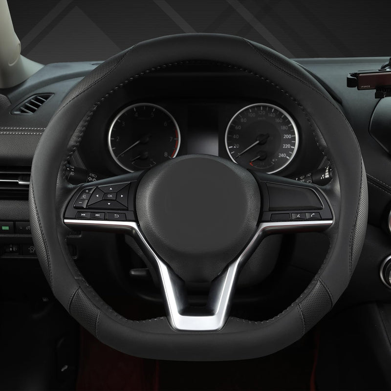 West Llama Flat Bottom Car Steering Wheel Cover for Nissan,D Shaped Steering Wheel Cover for Rogue,Altima,Kicks (Black-Standard Size) D-Shaped-Standard size (14 ½''-15'') B-Black