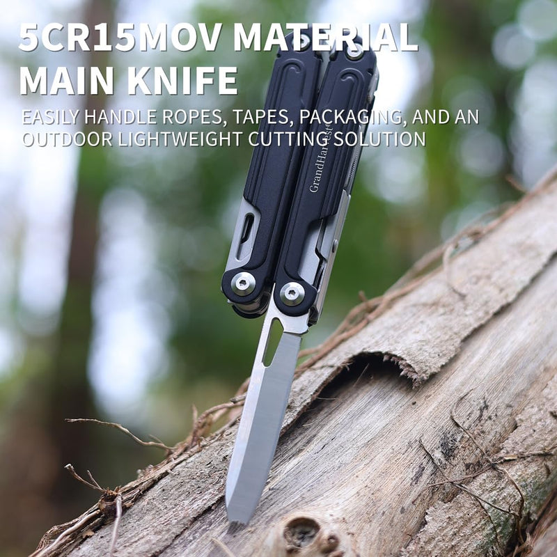 GrandHarvest 17-in-1 Stainless Steel Multi-Tool, self-locking practical multi-tool, equipped with large multi-purpose pliers, folding knife, belt clip, and nylon sheath, men's gift, EDC multi-tool