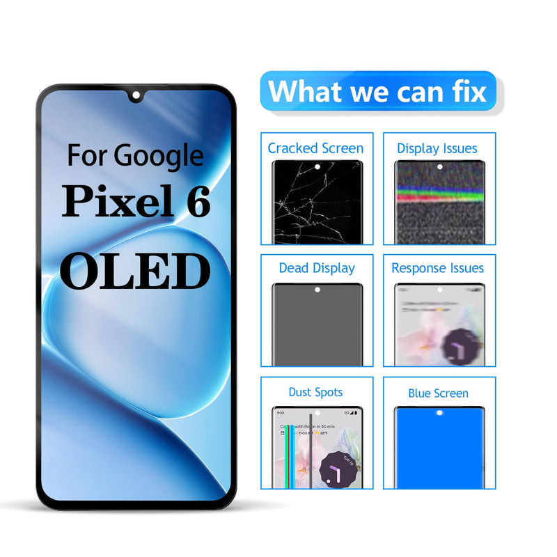 OLED for Google Pixel 6 LCD Screen Replacement for Google Pixel 6 LCD Display Touch Screen Display Assembly Repair Kits with Frame GB7N6, G9S9B16, G9S9B, GR1YH (Fingerprint Cable Transfer Required)