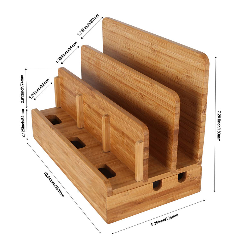 Bamboo Wood Multi-Device Desktop Charging Dock Station Charger Holder Cradle Stand Compatible for iPhone 16 15 14 13 12 11 Pro Max iPad mini Pro Air Laptop Tablets Samsung LG Sony Smartphones Large