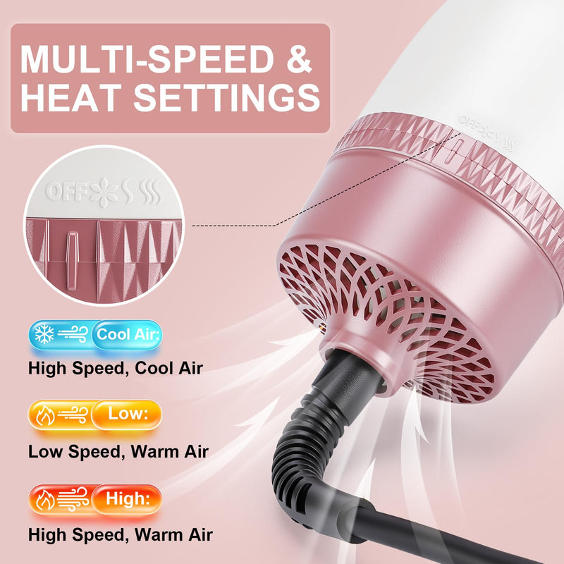 Hair Dryer Brush One Step Dry Detangle Straighten Smooth for Long Hair | Powerful 1200W 3 Speed Settings Titanium Coating Negative Ion Tech Salon-Quality Blowout Styling at Home
