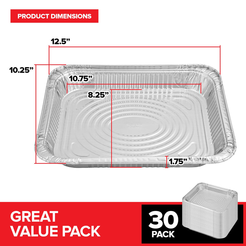 (30 Pack) Disposable Aluminum Pans 9x13 Shallow, Heavy Duty 1.75" Deep Foil Pans, Baking Tins, 13x9 Baking Pan for Cooking and Serving Cookies, Brownies, Sheet Cake, Cookie Sheets, Holiday Meal Prep 30