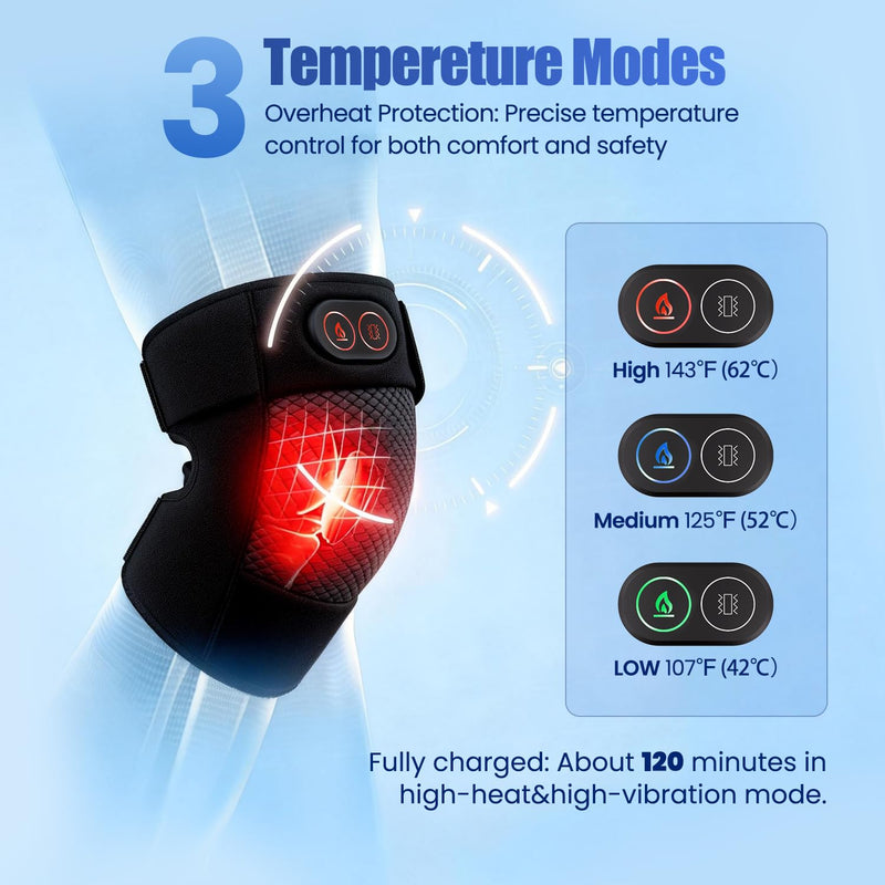 Knee Massager, Cordless Knee Heating Pad for Knee Pain Relief, Heated Knee Brace with Heat and Vibration Massage 30 Minutes Auto-off, Gifts for Seniors Women Men(Single)