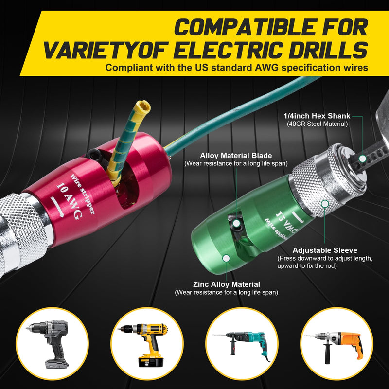 Wire Stripper for Drill - 2026 Upgraded Electric Wire Stripping and Twisting Tool for AWG 14-12-10-8-6, Wire Stripper Tool for Power Drill, Nut Twister Stripping with 5 Pcs Blade 8Pcs+5 Blade