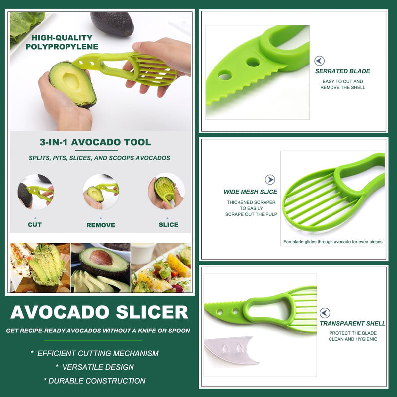 Avocado Slicer Tools 3 PCS - Avocado Saver for Fridge to Keep - Avocado Slicer for Peeler Pitter - Avocado Cutter for Cuber Dicer - Fruit Vegetable Avocado Tools-Kitchen Gadgets Green