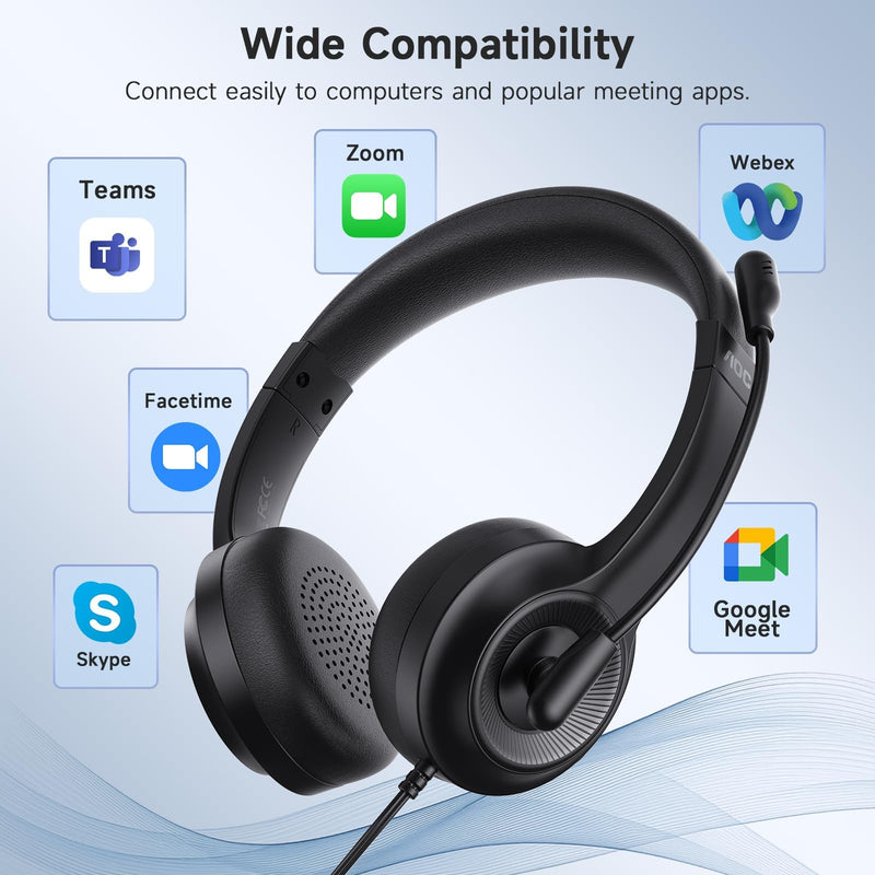 AOC USB Headset with Microphone for PC, On-Ear Wired Headphones with Mic | with Noise-Cancelling, 40mm Audio Drivers, USB-A Computer Headset for Office, Teams, Call Centers & Online Meetings (Black) Black