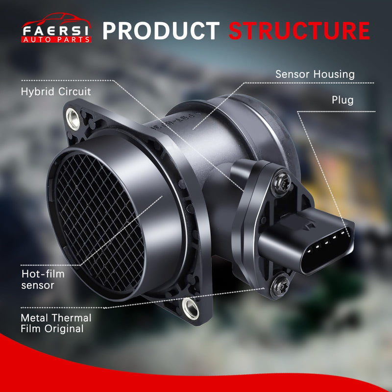 FAERSI Mass Air Flow Sensor Meter MAF 06A906461A 861005 0280218002 Replacement for Volkswagen 1999 2000 2001 VW Golf J-etta; 1998 1999 2000 2001 VW Beetle; 2003 VW Golf
