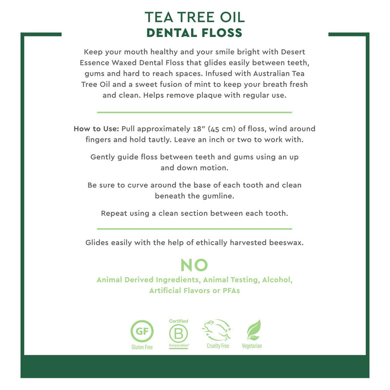 Desert Essence, Tea Tree Dental Floss 50 yd - Gluten Free - Cruelty Free - Naturally Waxed with Bees Wax - No Shred Floss - Tea Tree Oil - Removes Plaque and Build Up, pack of 6 150 Foot (Pack of 6)