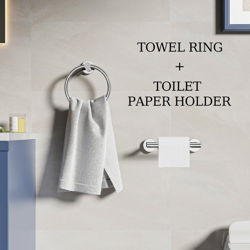 Toilet Paper Holder & Towel Holder, Bathroom Hardware Set-SUS304 Stainless Steel Double Post Pivoting Tissue Roll Holder and Hand Towel Ring Set for Bathroom, RV, Chrome