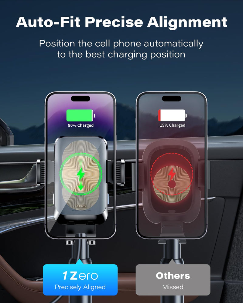 Auto-Clamping 15W Wireless Car Charger Cup Holder Mount | Auto-Clamping 15w Wireless Car Charger Cup Holder Mount for iPhone, Samsung Galaxy And Google Pixel Smartphones