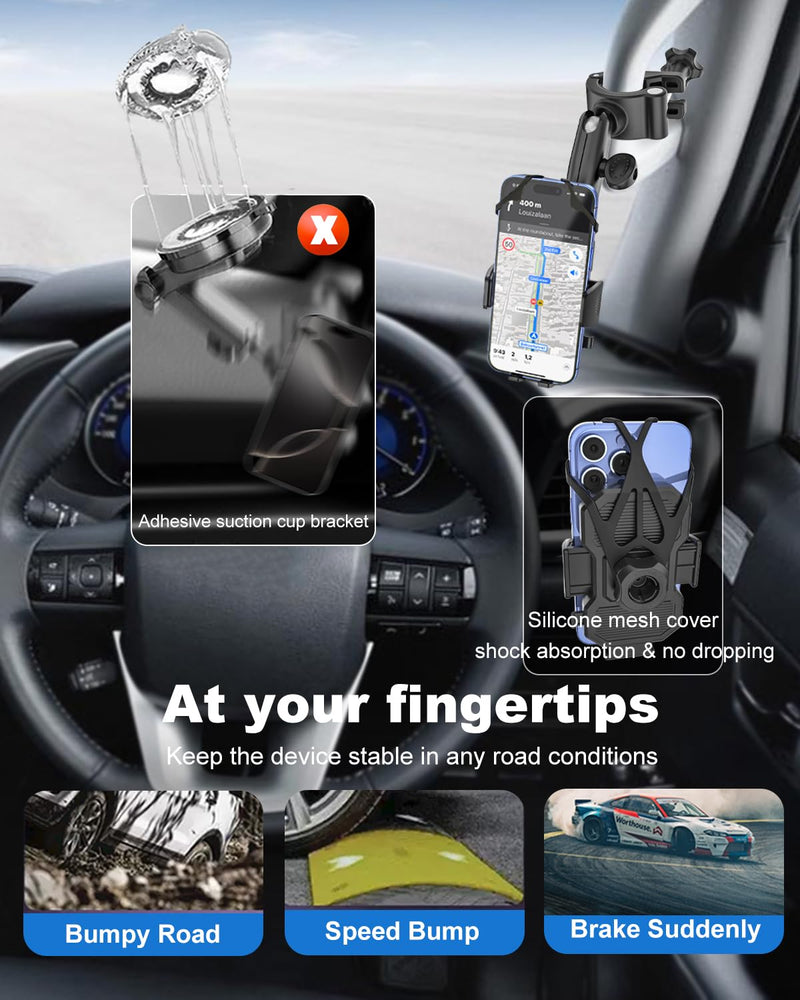 Truck Phone Mount for A Pillar Grab Handle [Anti-Shake] Metal Adjusting Arm Phone Holder Clip for Car, Semi Truck, Pickup, SUV, Van, Tractor, Excavator, Front Loader, Fit for iPhone 17 16 15