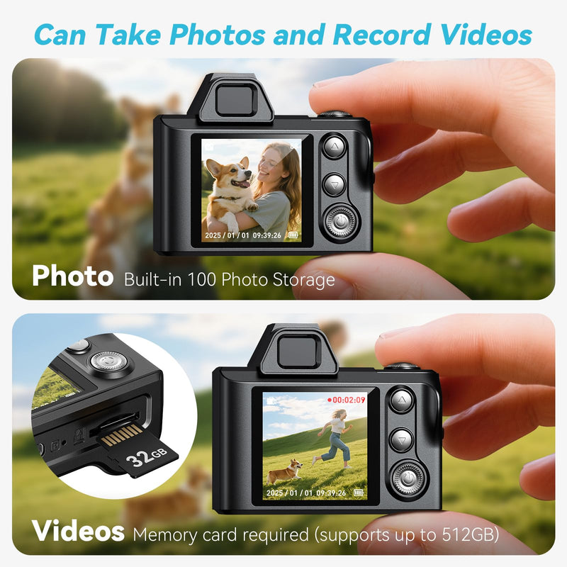 Mini Keychain Camera -Maxmango 1080P HD Video Tiny Retro Digital Camera with 64GB SD Card, 1.3’’ HD Screen Portable Small Camera for Travel Study Recording Black