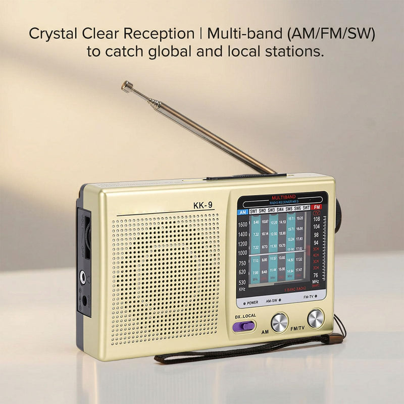 Shortwave Radio AM FM SW WB Portable Battery Operated Radio with Headphone Jack, Clear Sound Reception (Gold) Gold