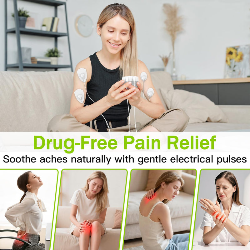 TENS Unit Muscle Stimulator for Pain Relief Therapy, Dual Channel 24 Modes Tens EMS Machine with 8 Pads,Rechargeable Electric Pulse Massager for Back, Neck, Shoulder, Sciatica,Period Cramp White