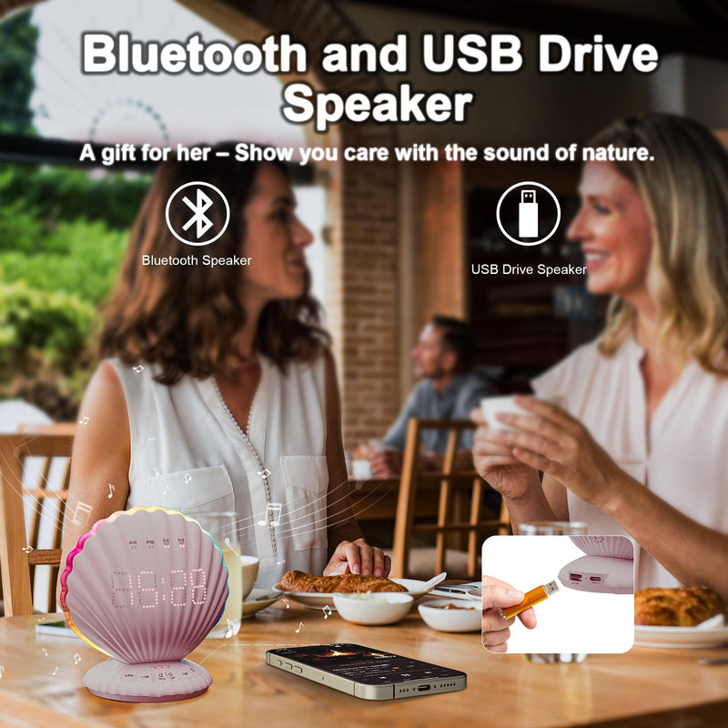 Loud Alarm Clock for Heavy Sleepers - Portable Bluetooth Speaker with White Noise Machine, RGB Night Light with Music Sync, Digital Clock for Bedroom Decor, Ideal Gift for Teens Adults (Pink)