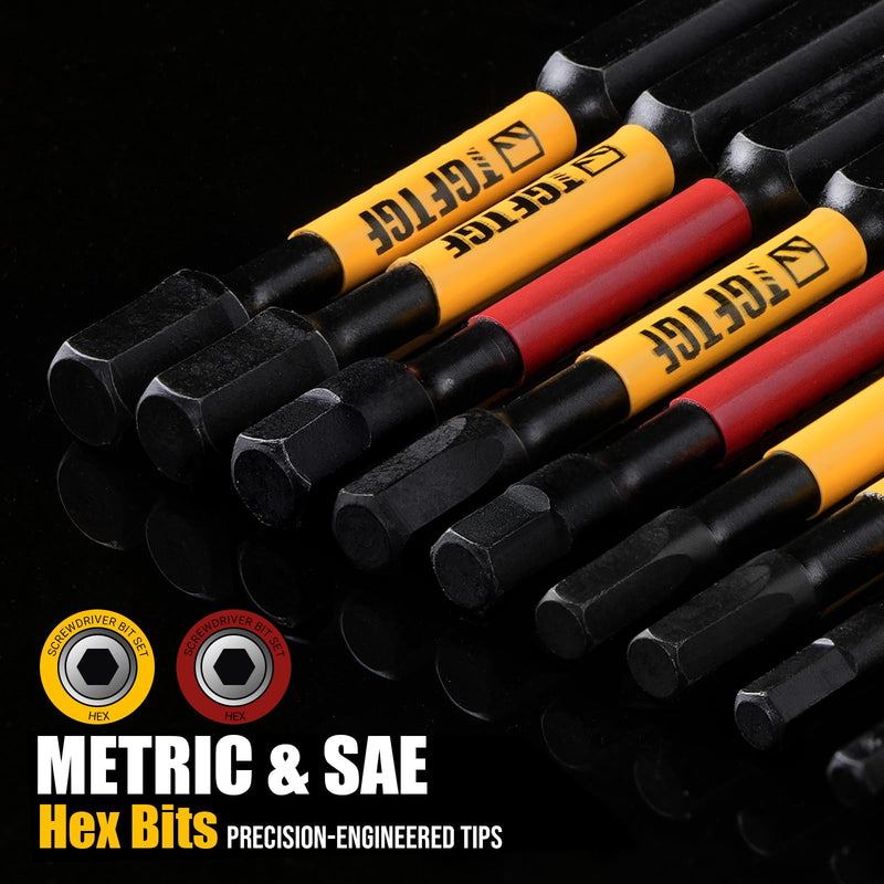 TGFTGF Impact Hex Head Allen Wrench Drill Bit Set, 24PCS, 4-inch (Metric & SAE), Premium S2 Steel 1/4" Hex-Shank Hex Bit Set, CNC Machined Magnetic Screwdriver Bit Set, Storage Box, Automotive Home 4" 24PCS (Metric&SAE) Yellow/Red