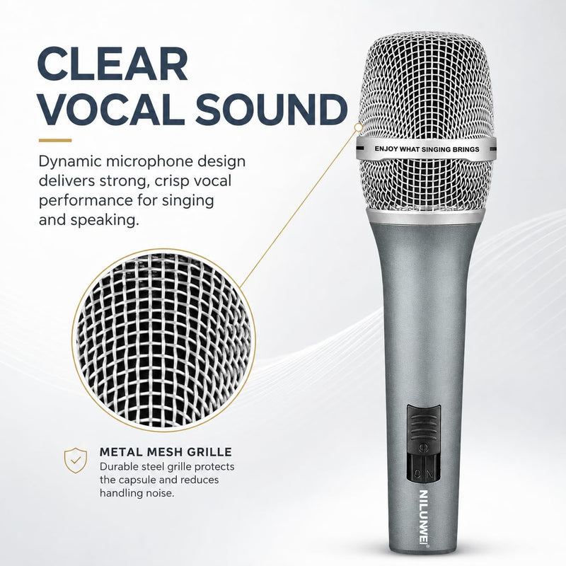 Dynamic Microphone - Heart shaped Directional Wired Microphone, used as a vocal microphone for live sing, with 14 foot XLR to 1/4 inch audio cable, desktop tripod, extension pole, Mic storage bag