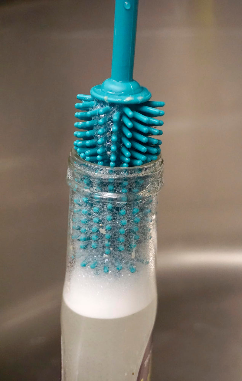 RSVP International Kitchen Scrubber Collection Dishwasher Safe, Silicone Bottle Brush, 12.5", Turquoise Silicone Bottle Brush, 12.5"
