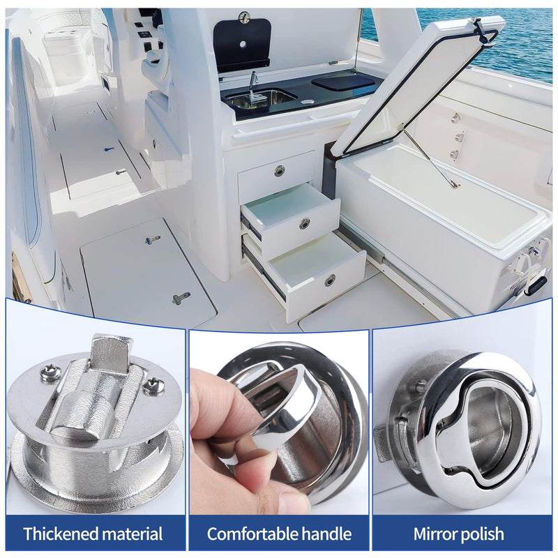 2Pcs Durable Flush Boat Hatch Stainless Steel Flush Pull Latch Lift Ring Handle Marine Locker