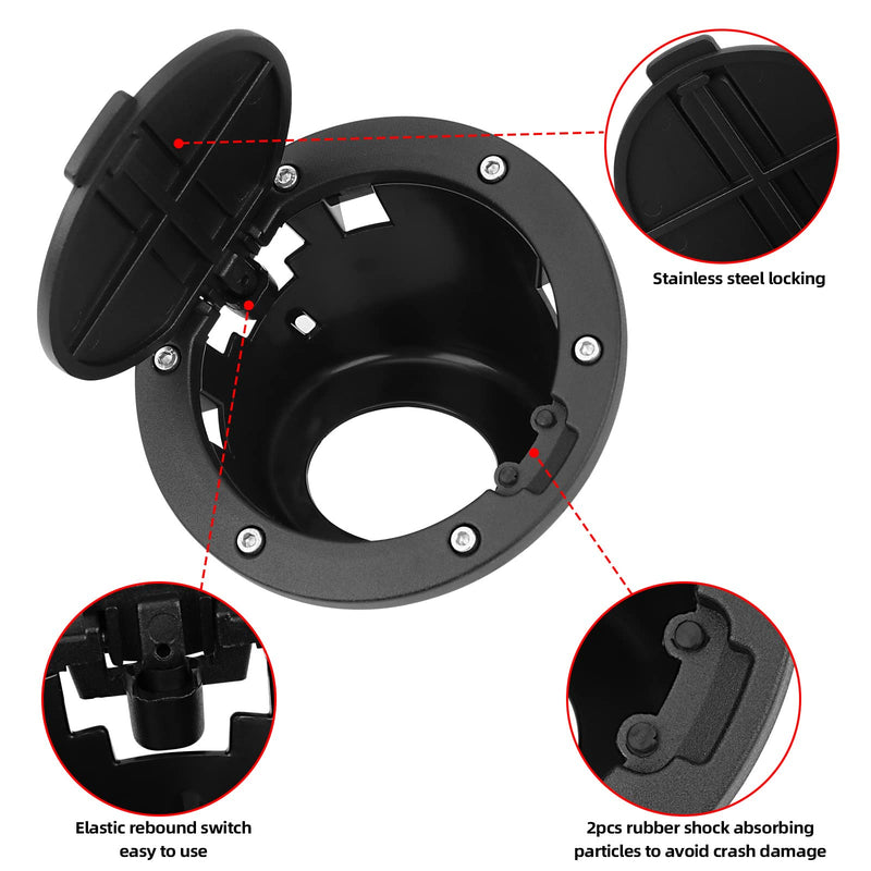 Fuel Filler Door Cap Black Gas Cover Cap Compatible with Jeep Wrangler 2007-2017 JK & Unlimited 2 door and 4 door + US Flag stickers cross bar Accessories，Aluminum+ABS Accessories