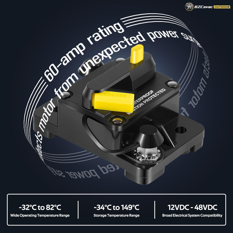 MKR-27 Circuit Breaker for Minn Kota Trolling Motors, 60 Amp, Waterproof Panel Mount, Manual Reset