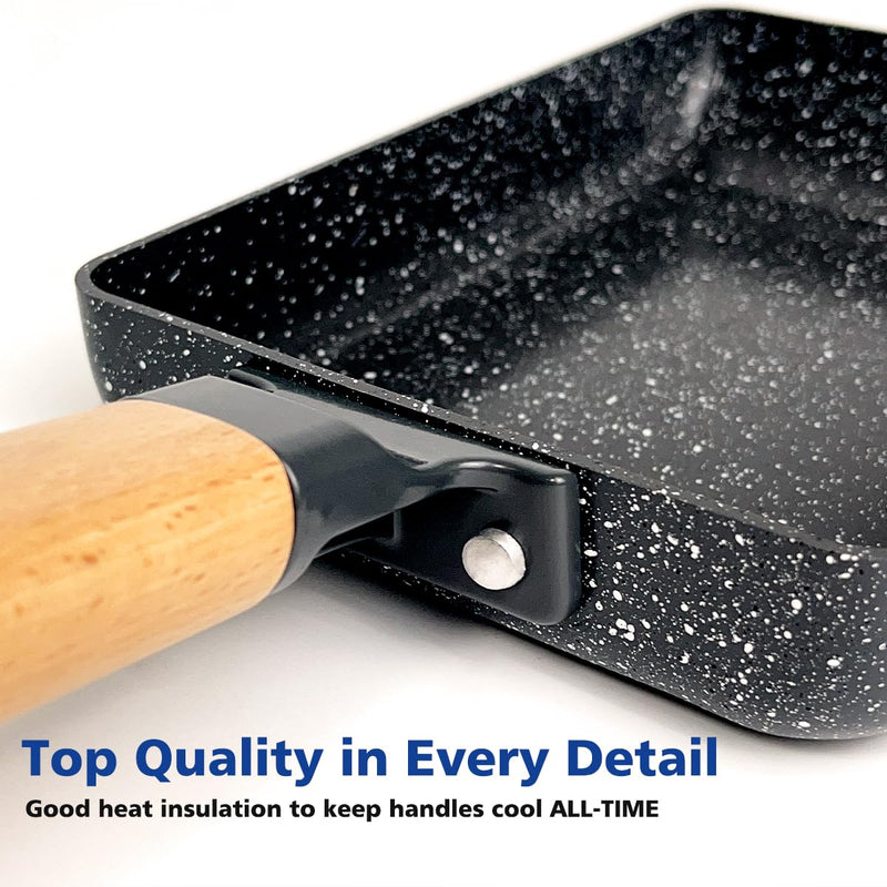 Ceramic Coating Square Japanese Tamagoyaki Omelette Small Skillet, Non-stick Rectangle Egg Roll Pan with Wood Handle (Dark Grey) Dark Gray