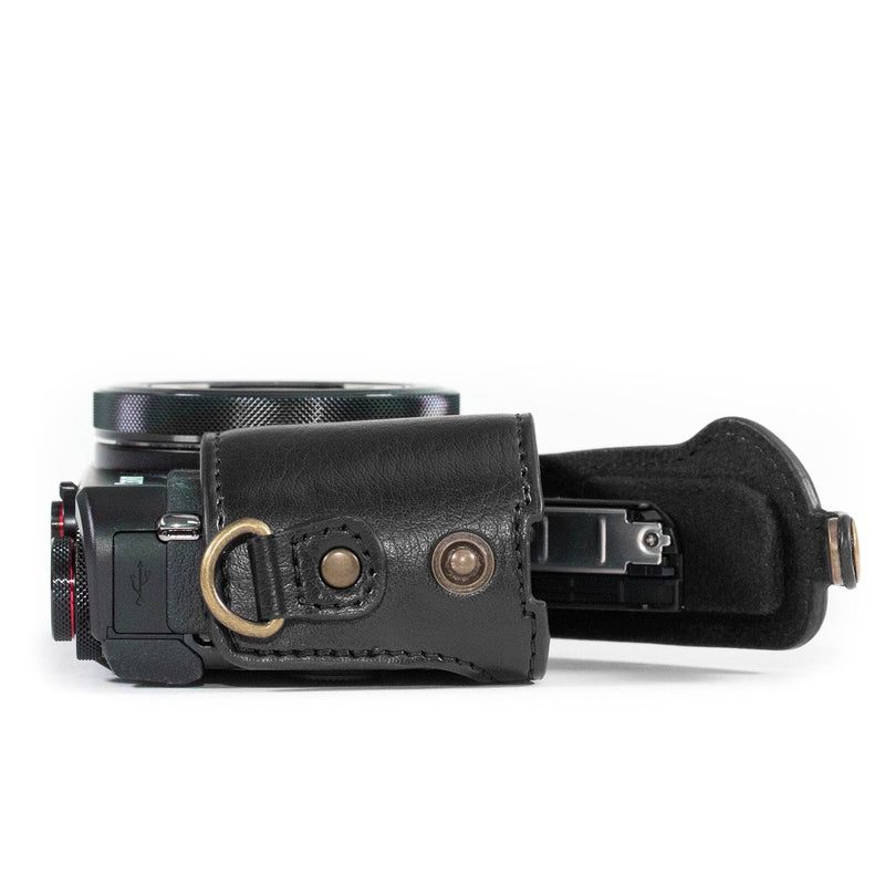 MegaGear MG975 Canon PowerShot G7 X Mark II Ever Ready Leather Camera Case and Strap, with Battery Access, Black