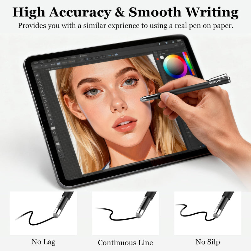 MEKO Stylus Pens for Touchscreens, 2 in 1 Capacitive Stylus | 3 Pack Thin Rubber Tip, High Sensitivity, Compatible with iPad iPhone Android All Touchscreen Devices red/white/black
