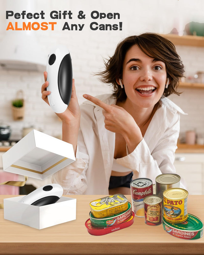 Electric Can Opener, Can Opener Electric Fits All Can Sizes, One Touch USB Rechargeable Automatic Can Opener for Kitchen and Seniors with Arthritis, Chef, Portable Kitchen Gadgets Black and White Electric