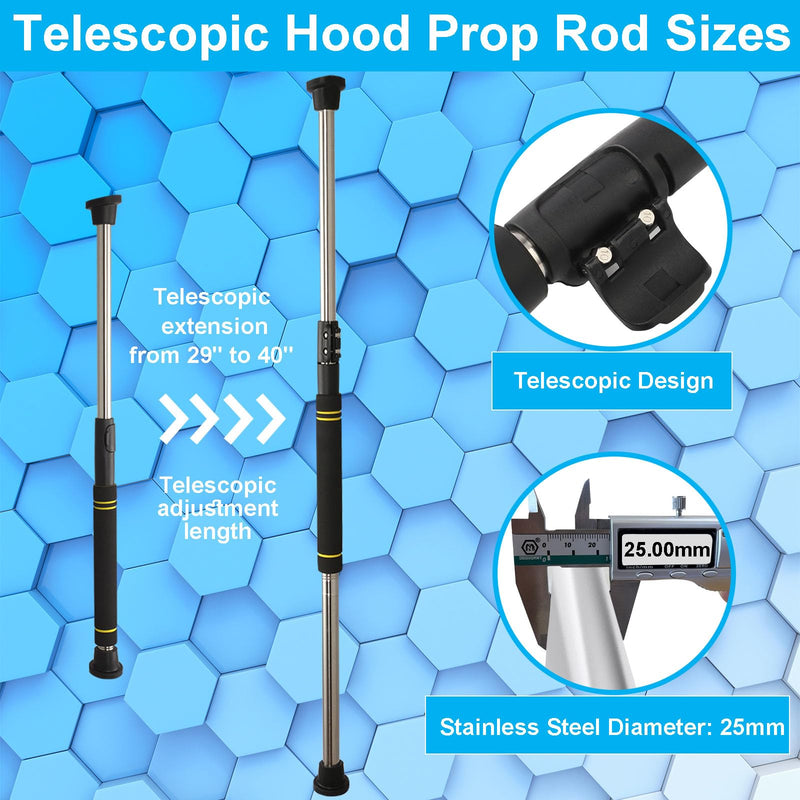 Telescopic Hood Prop Rod, 29 to 40 inches Hood Prop Holder Tool for Car Trunk Universal Engine Support Bar Stainless Steel Material with Comfortable Sponge Handle Telescoping Adjustable