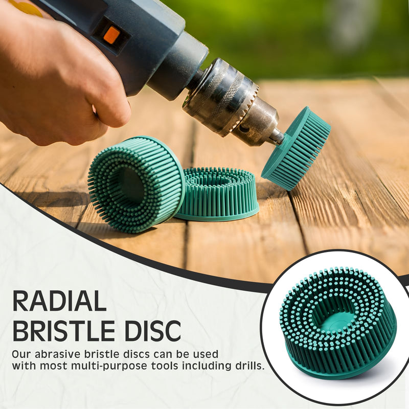 10 Pcs 2 Inch Bristle Disc Grit 50# Abrasive Coating Removal Disc Green Deburring Electric Brush Tapered Coarse Bristle Brush for Metal Grit 50#