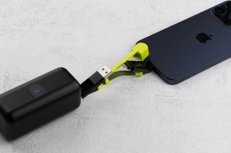 Rolling Square inCharge XL Pocket - 6-in-1 Portable Universal Charging Cable, USB-C, Lightning, USB-A and Micro USB, 100W Ultra-Fast Charging Power, 0.5ft/15cm, Black/Lime