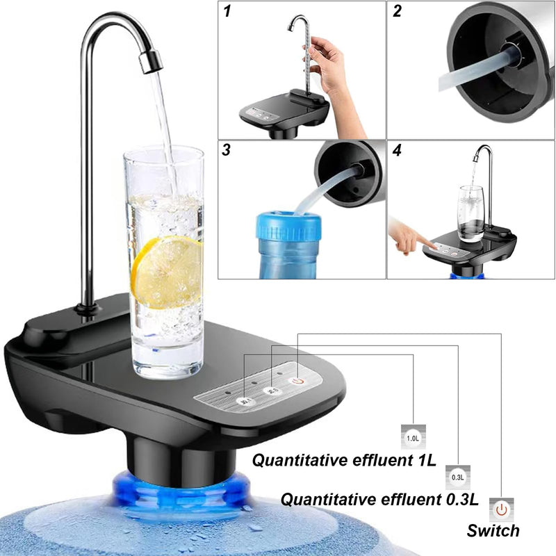 5 Gallon Black Drinking Water Dispenser Pump, Automatic Electric Desk Water Pump for 1-5 Gallon Water Jugs, Portable Rechargeable Electric Water Bottle Pump for Home, Kitchen, Office, Camping