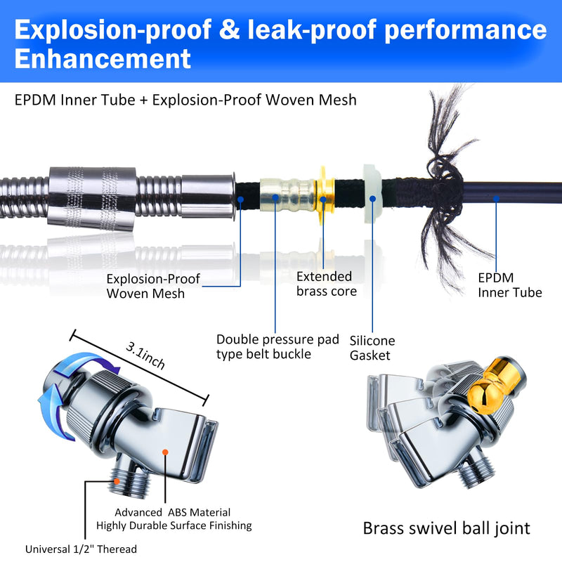 CWPW High Pressure Shower Heads, Handheld Turbo Fan Shower, Hydro Jet Shower Head with 79 Inch Hose,Bracket,Cotton Filters and Bath Loofah, One Key Pause Switch 360 Degrees Rotating (Blue with hose) Blue with hose
