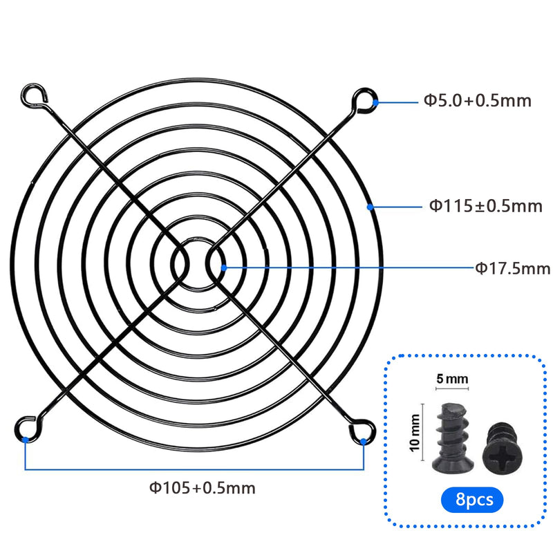 120mm Fan Grill,PC Fan Cover,Black PC Fan Grill Guard,Metal Slivery Black Replacement Screws,for PC Ventilator,2Pack. FCI2-2 PCS