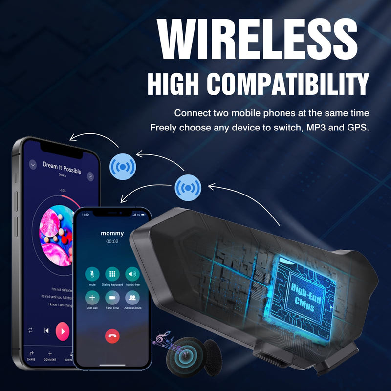 FEYA Motorcycle Helmet Speakers High Battery Life Helmet Headphone IPX6 Automatic Answer/Call Music Control/Intelligent Noise/Wake up Siri, 2 Different Types of Mic【Compatible with All Helmets】 Y10