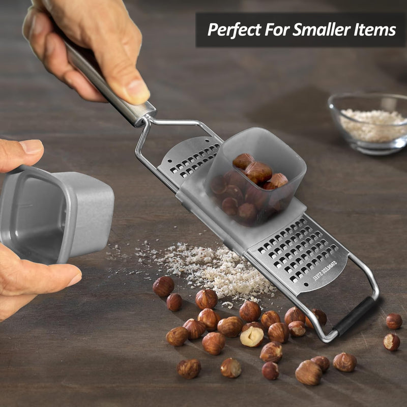Vovoly 4-Pcs Pro Set Zester Grater Set, Cheese Grater with Razor-Sharp Stainless Steel Blade, Fine/Coarse/Extra Coarse/Slider Attachment Silver_4-Pcs Pro Set