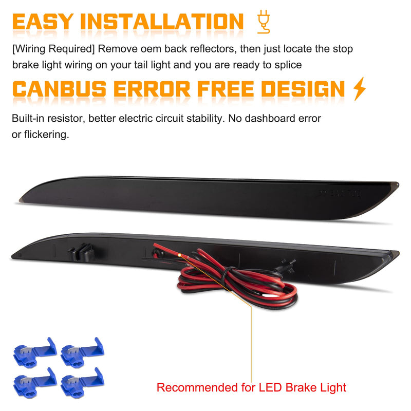 Gempro Rear Bumper Reflector Lights for Ford Mustang 2015-2017 Led Red Brake Tail Lamps Smoked Len, 2PCS 2015-2017 Ford Mustang Rear Bumper Reflector