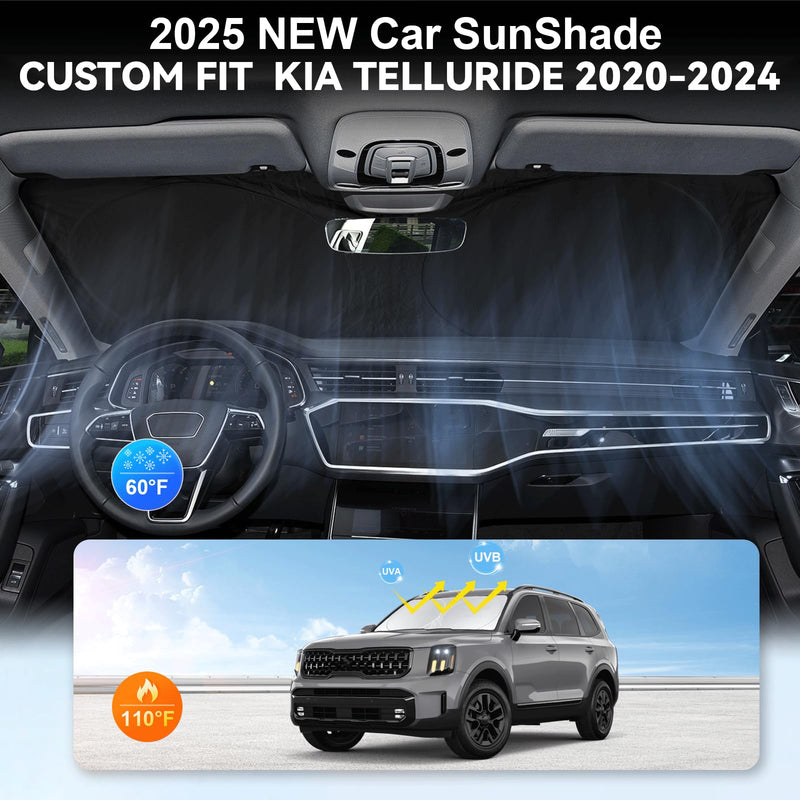 Custom Fit Telluride Windshield Sunshade for Kia Telluride 2020-2025 Front Window Shades Cover for Windshield Sun Visor Protector 210T Reflector Block Heat and Sun Protection Cooler Car Accessories for Kia Telluride 20-25