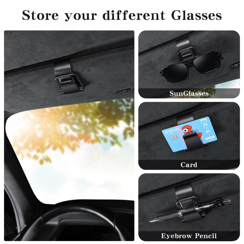 2 Pack 2 in 1 Sunglass Holder for Car Visor Clip Eyeglass Ticket Card Clip on Sunglasses Mount Interior Inside Car Sun Visor auto Trucks Van SUV Accessories Organizer(KAFANLIN Black 2 Pack) KAFANLIN black 2 pack