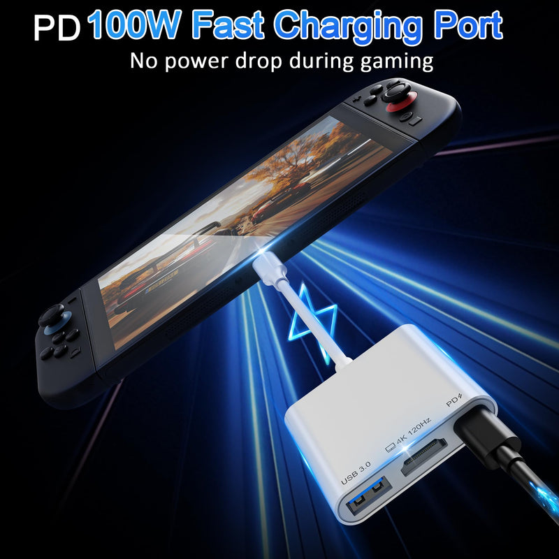 USB-C to HDMI Adapter for iPhone 15/16/17 to TV, 4K@120Hz Ultra HD Display with HDMI 2.1, 100W PD Charging & USB Port, Travel Adapter for MacBook/iPad/Samsung Galaxy/Switch 2