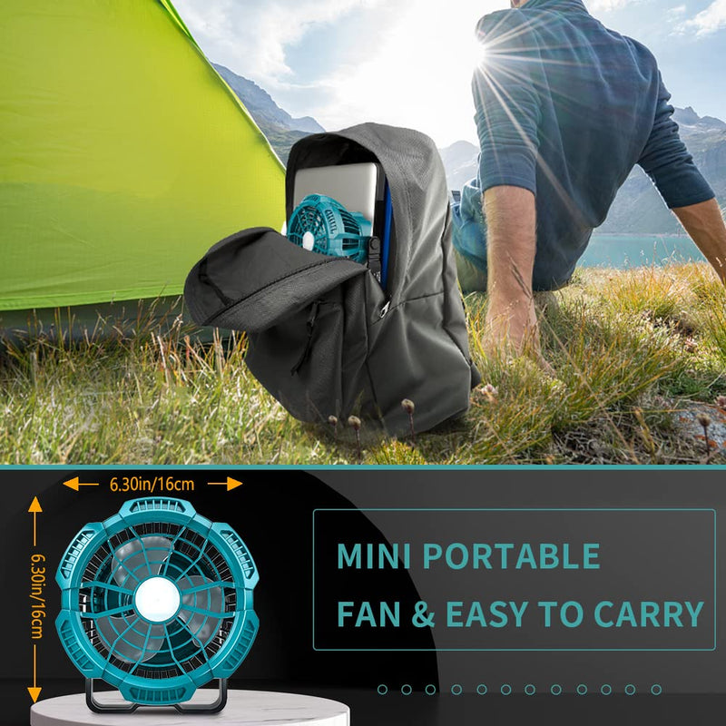 Fan for Makita 14.4V-18V Li-Ion Battery, Portable Camping Fan with Remote, 3 Speed Brightness, 4H Timer, Foldable Hook Rechargeable Cordless Jobsite Small Personal Fan