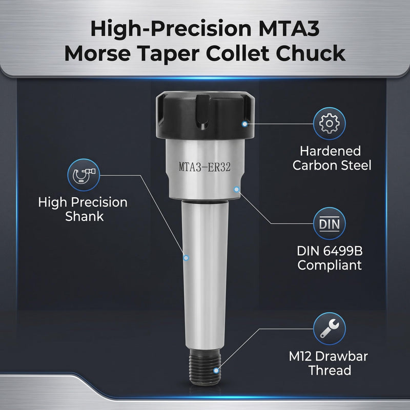 ER32 Collet Holder MT3 Morse Taper Shank for CNC Milling Lathe and Precision Metalworking