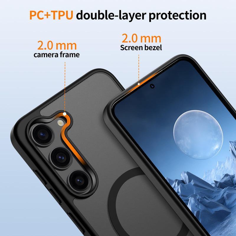 Gritup for Samsung Galaxy S23 Case with 2 PCS Screen Protector (Compatible with MagSafe)(Military Grade Protection) Slim Translucent Matte Shockproof & Anti-Fingerprint Phone Cover for S23,Black Black Galaxy S23(6.2 Inches)
