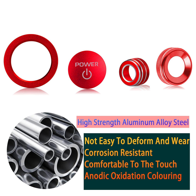 for Toyota Camry LE/SE/XLE/XSE 2025 2026 Accessories, Aluminum Volume Adjuster, Mirror Knob Cover, Engine Start Button Cover/Ring (4pcs) (red) Red